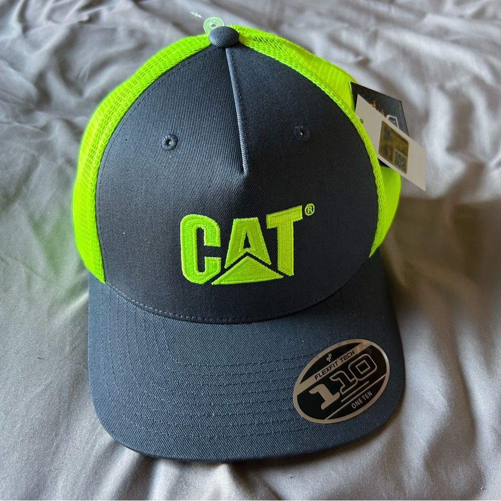 CAT Workwear HI-VIS MESH CAP Gray and Neon Green Trucker Hat - New With Tags
